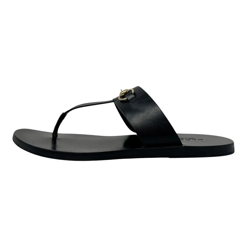 Gucci Horsebit Black Leather Thong Flat Sandals EU 36 Made in Italy